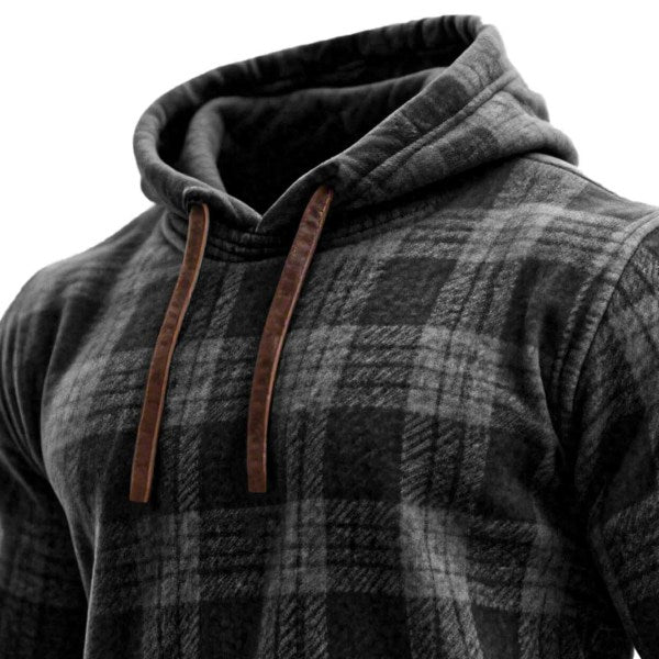 Men's Vintage Western Cowboy Plaid Print Pocket Hoodie