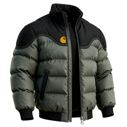 Men's Winter Puffer Jacket with Black and Olive Green Design