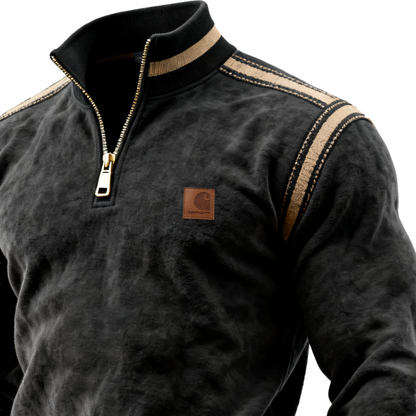 Men's Vintage Western Terry Quarter-Zip Pullover Sweatsgirt With Striped webbing