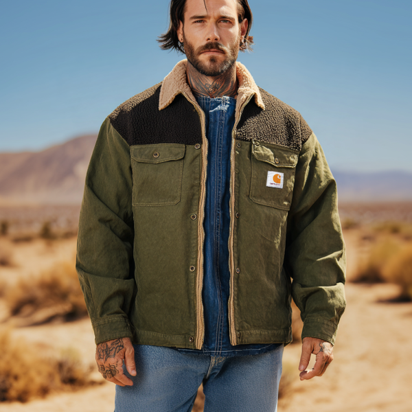 Men's Vintage Outdoor Adventure Jacket with Sherpa Lining