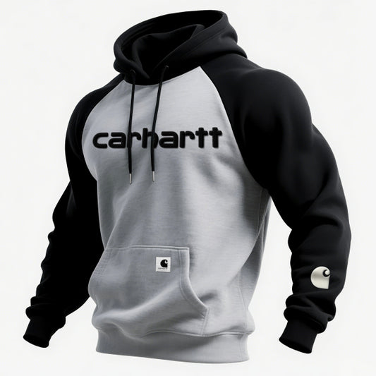 Flocked effect loose casual contrast color raglan sleeve hooded sweatshirt