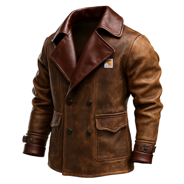 Classic Double-Breasted Leather Jacket for Men - Perfect for Casual and Outdoor Adventures