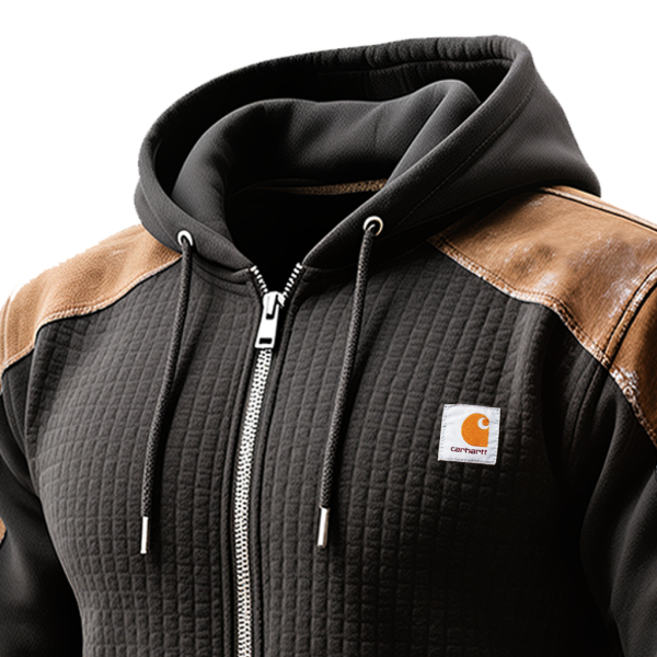 Men's Vintage Quilted Hoodie with Contrast Panels