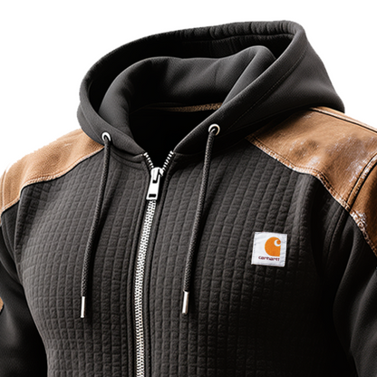 Men's Vintage Quilted Hoodie with Contrast Panels