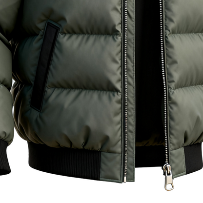 Men's Winter Puffer Jacket with Black and Olive Green Design