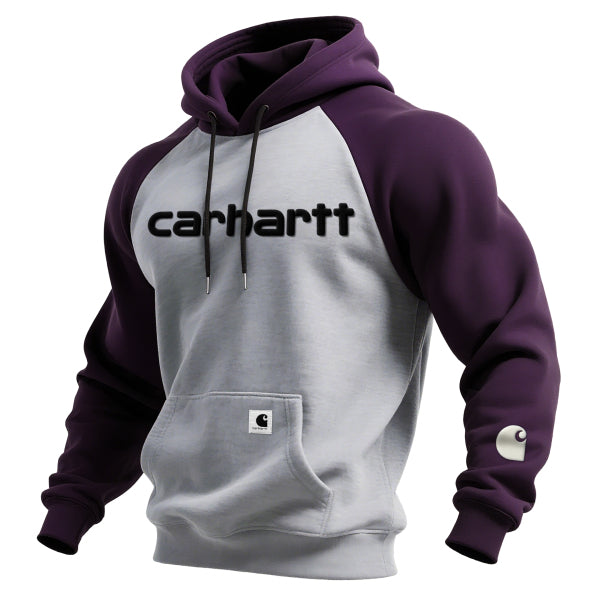 Flocked effect loose casual contrast color raglan sleeve hooded sweatshirt