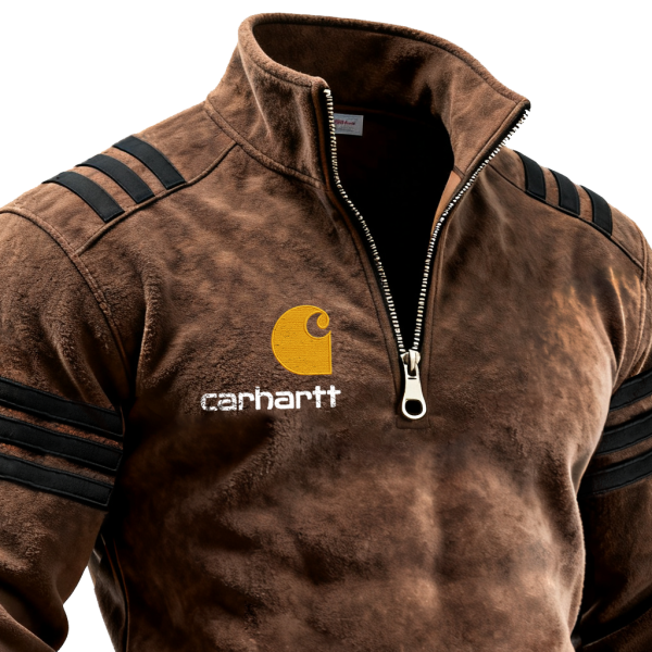 Men's Vintage Terry Half-zip Collar with Striped Shoulders