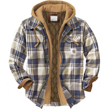 Men's outdoor casual autumn and winter logo classic plaid hooded jacket