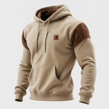 Outdoor men's casual contrast color stitching hooded sweatshirt retro western sweatshirt