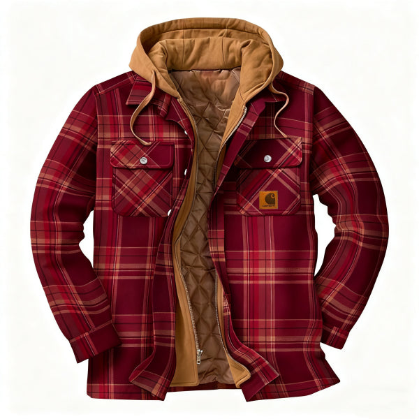 Men's outdoor casual autumn and winter logo classic plaid hooded jacket