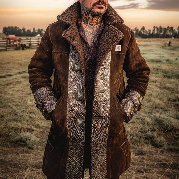 Winter-Ready Shearling Jacket Suede Patchwork Artificial Python Skin