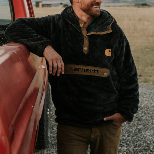 Outdoor brand print contrast pocket sweatshirt