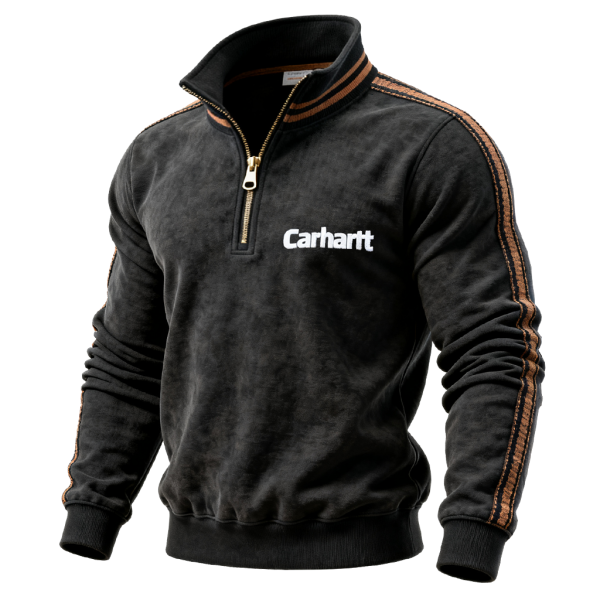 Men's Half-Zip Sweatshirt with Contrast Stripes