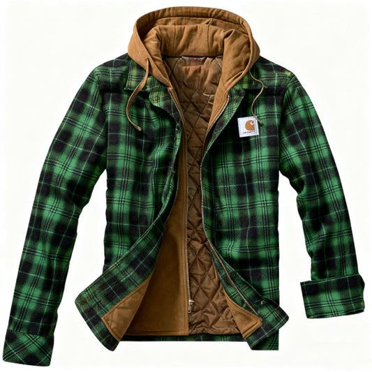 Men's outdoor casual autumn and winter logo classic plaid hooded jacket