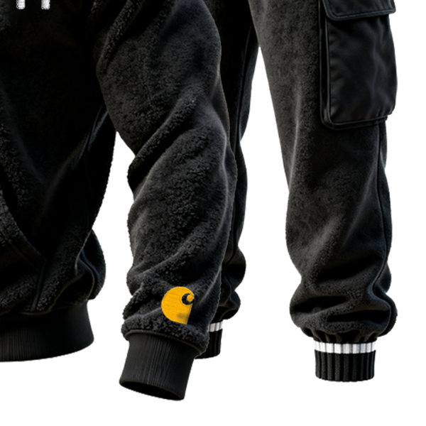 Cozy Embroidery Pattern Terry Cloth Hoodie and Cargo Pants Set for Men Casual Wear Two Piece Set of Hoodie and Pants