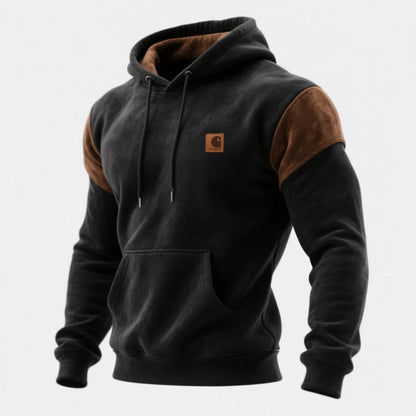 Outdoor men's casual contrast color stitching hooded sweatshirt retro western sweatshirt