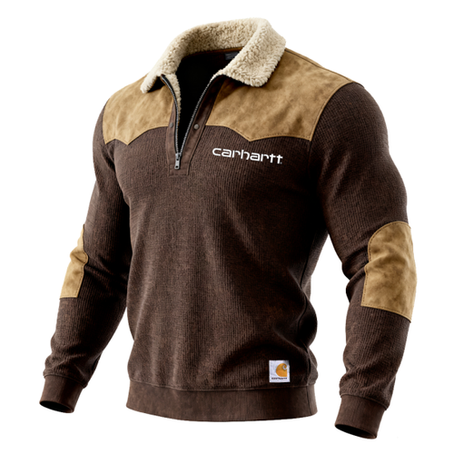 Men's Half-Zip Suede Splicing Pullover with Elbow Patches - Perfect for Casual and Outdoor Activities