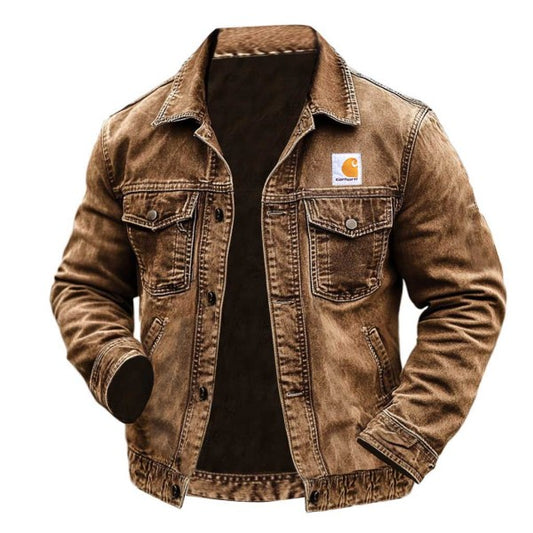 Men's Vintage Western Cowboy Multi-Pocket Distressed Lapel Outdoor Jacket