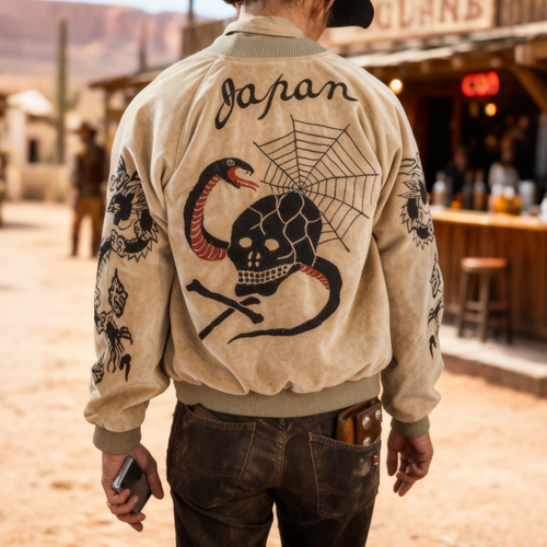 "Japan-Inspired Skull and Snake" Jacket