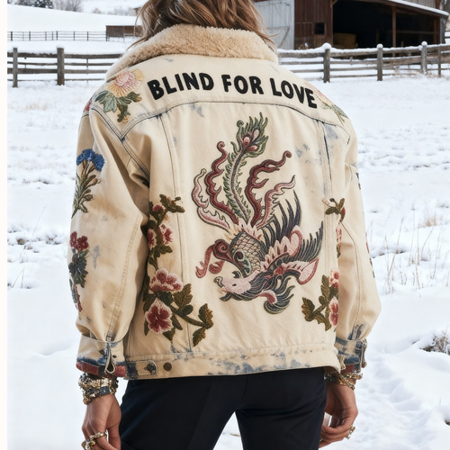 "Blind for Love" Embroidered Denim Jacket
