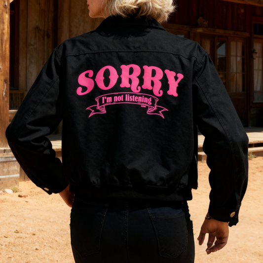 Western - Style 'SORRY T'm not listening' Embroidered Jacket