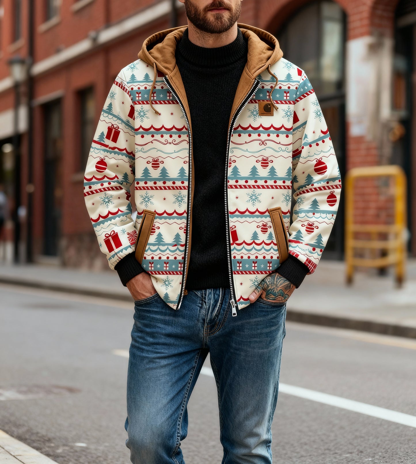 Men's outdoor casual autumn and winter logo classic plaid hooded jacket