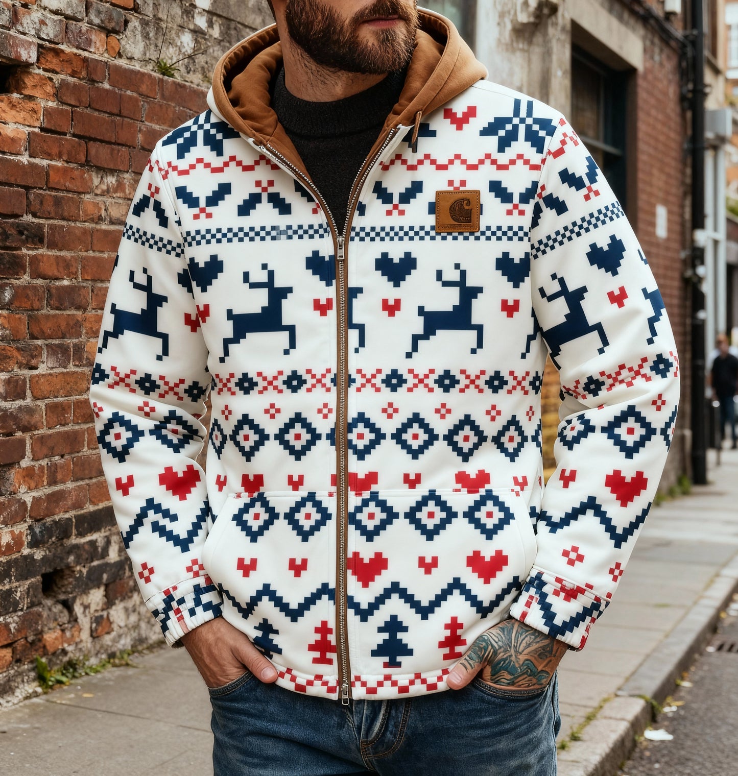 Men's outdoor casual autumn and winter logo classic plaid hooded jacket