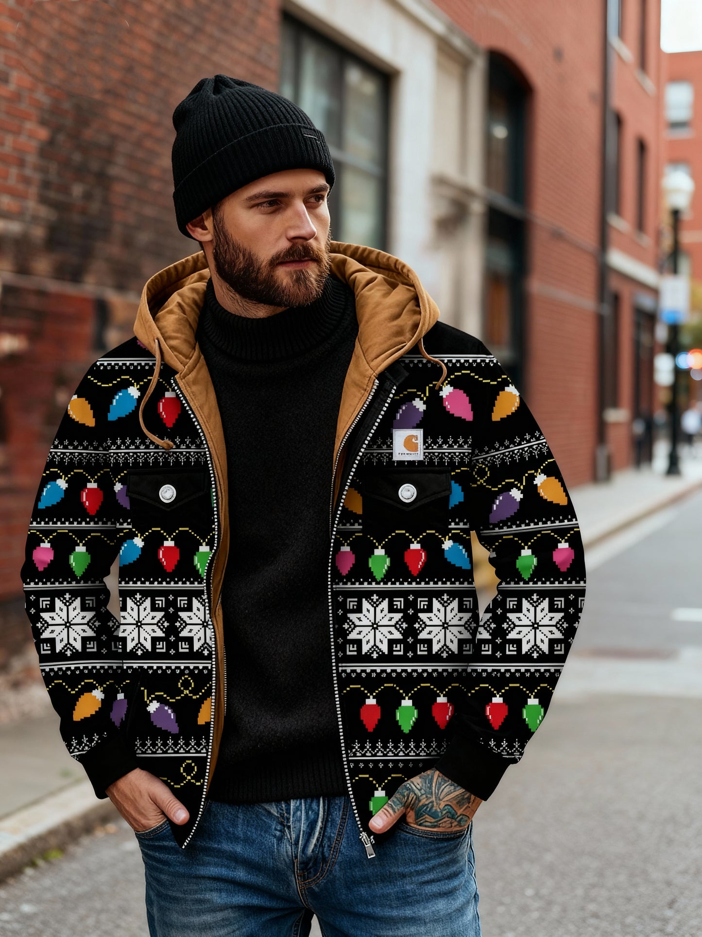 Men's outdoor casual autumn and winter logo classic plaid hooded jacket