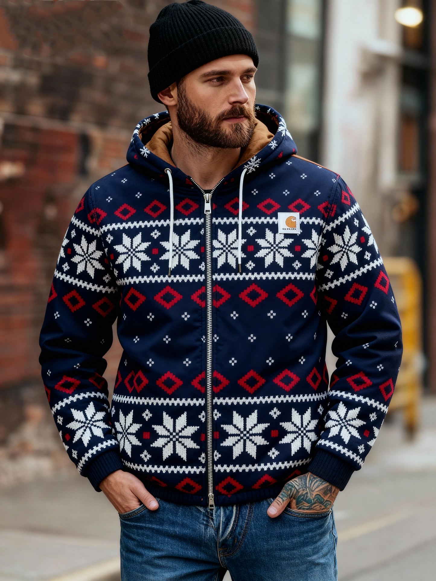 Men's outdoor casual autumn and winter logo classic plaid hooded jacket