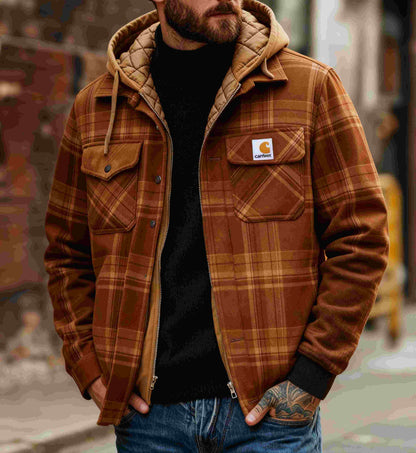 Men's outdoor casual autumn and winter logo classic plaid hooded jacket