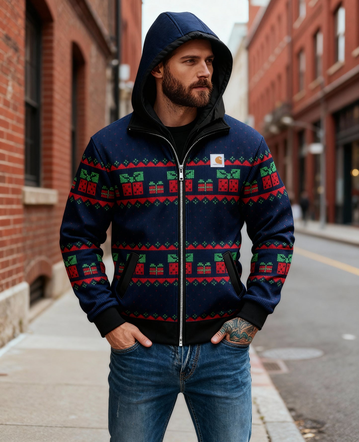 Men's outdoor casual autumn and winter logo classic plaid hooded jacket