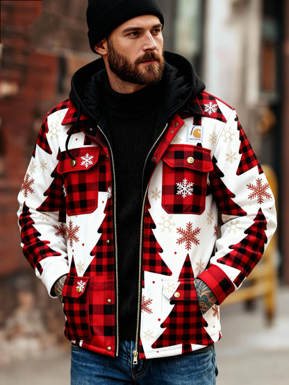 Men's outdoor casual autumn and winter logo classic plaid hooded jacket