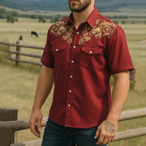 Western Embroidered Short - Sleeve Shirt
